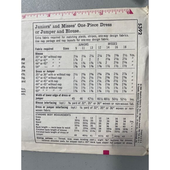 Simplicity 5392 1960s Sewing Pattern Size 12 Juniors  Dress Jumper Blouse CUT - Picture 5 of 7